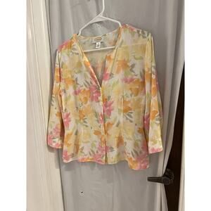Talbots Multicolor Floral Linen Button Up Top Sz 8